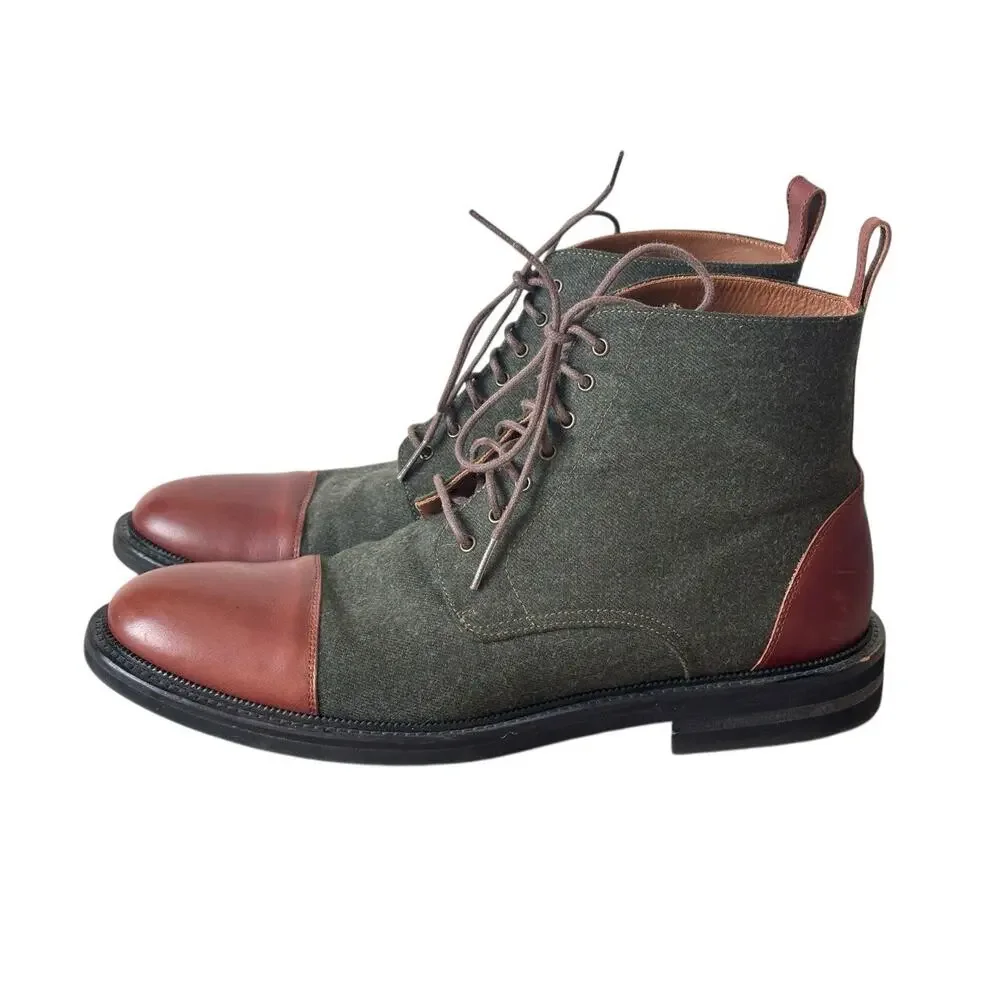 Taft Olive Green Canvas and Brown Leather Cap-Toe Boots